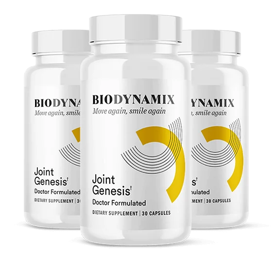 Three bottles of Joint Genesis capsules, the 90-day supply package